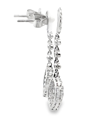 Diamond Dangle Marquise and Round Shaped Earrings in 18K White Gold