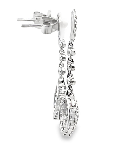 Diamond Dangle Marquise and Round Shaped Earrings in 18K White Gold