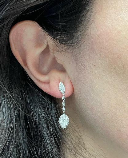 Diamond Dangle Marquise and Round Shaped Earrings in 18K White Gold