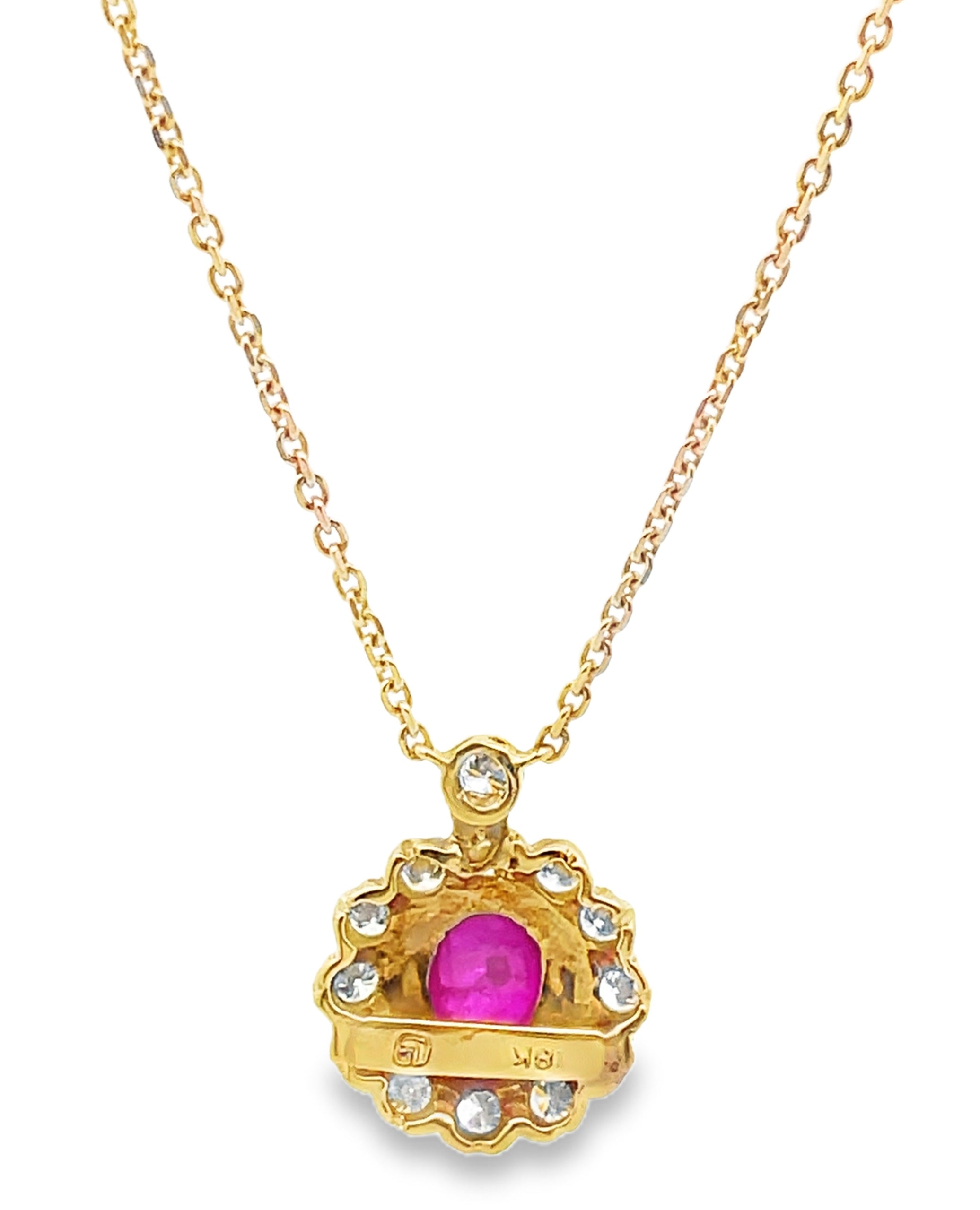 Vintage Oval Ruby Pendant in 18K Gold with Diamonds on a New Chain