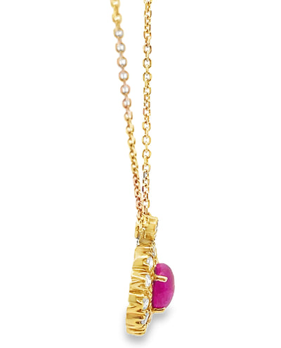 Vintage Oval Ruby Pendant in 18K Gold with Diamonds on a New Chain