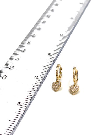 14K Yellow Gold Heart Dangle Earrings