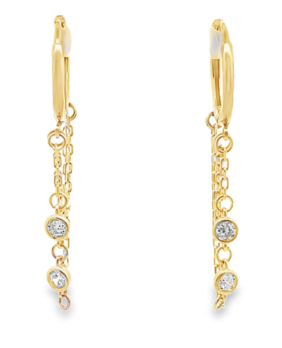 14K Yellow Gold Dangle Chain Hoop Earrings with Cubic Zirconia