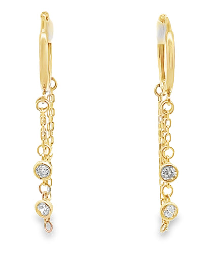 14K Yellow Gold Dangle Chain Hoop Earrings with Cubic Zirconia
