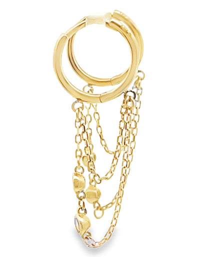 14K Yellow Gold Dangle Chain Hoop Earrings with Cubic Zirconia