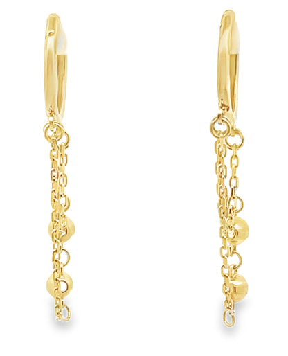 14K Yellow Gold Dangle Chain Hoop Earrings with Cubic Zirconia