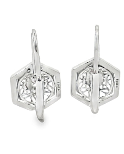 14K White Gold Antique Inspired Diamond Drop Earrings