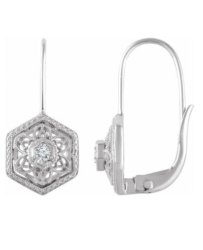 14K White Gold Antique Inspired Diamond Drop Earrings