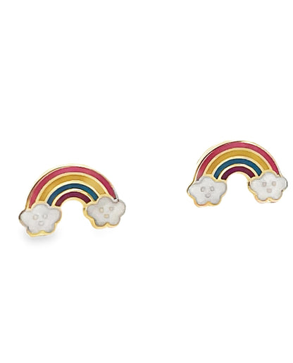 14K Yellow Gold Baby Rainbow Earrings with Pushbacks