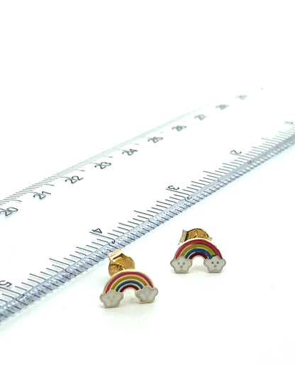 14K Yellow Gold Baby Rainbow Earrings with Pushbacks