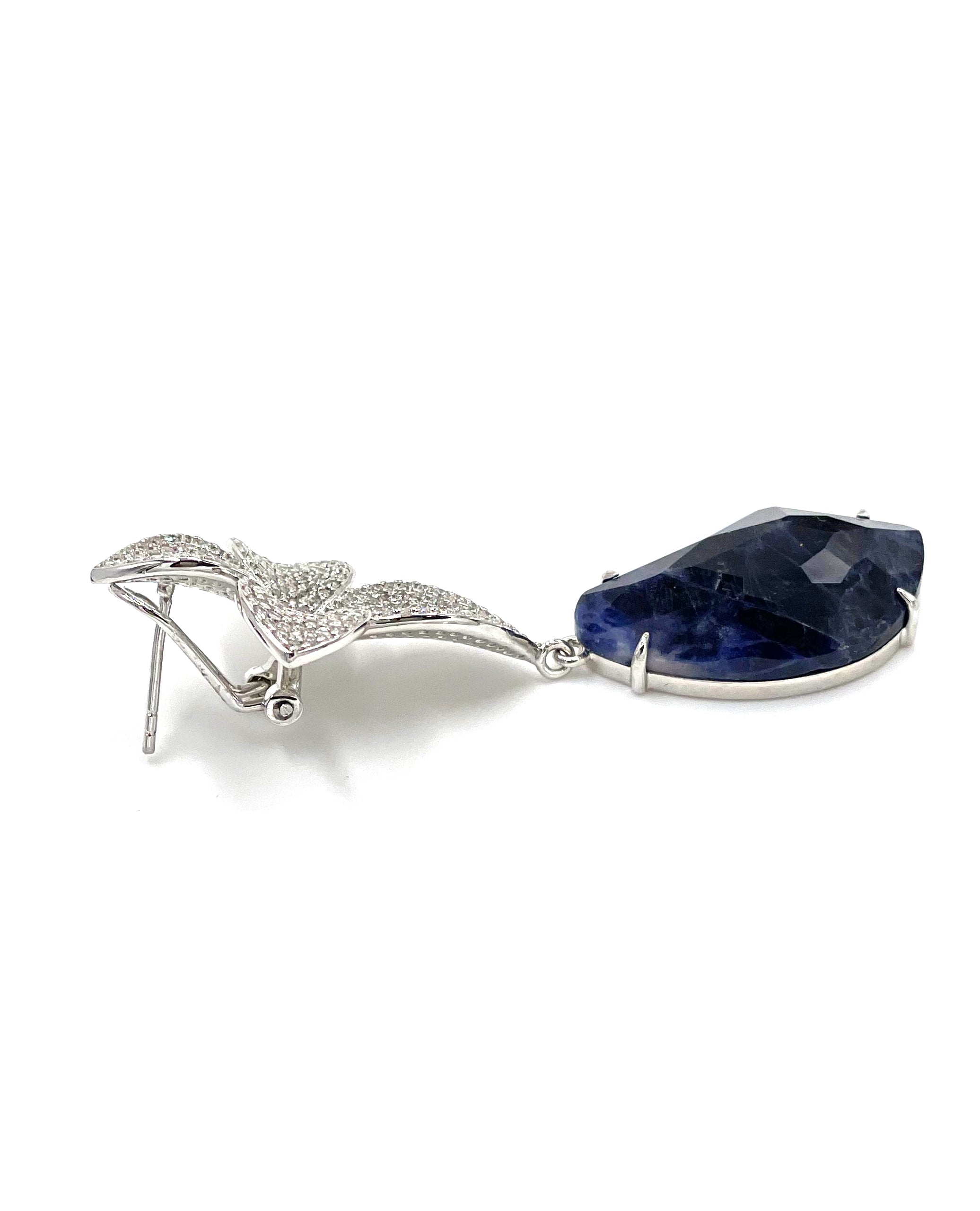 Sterling Silver and Lapis Flower Drop Statement Earrings