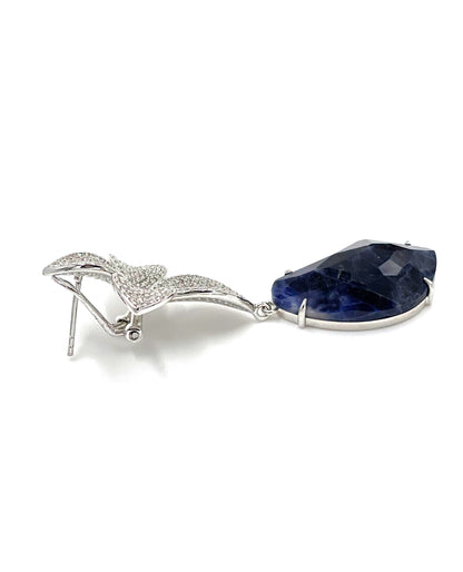 Sterling Silver and Lapis Flower Drop Statement Earrings