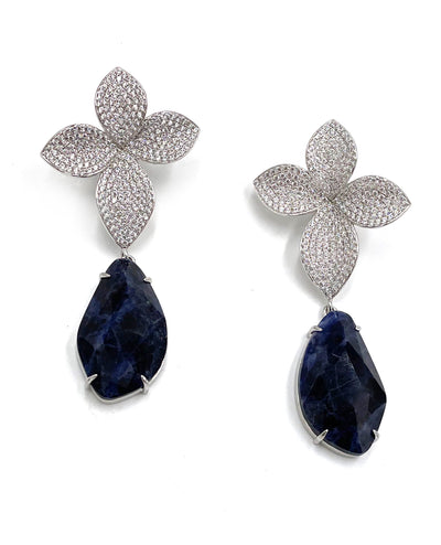 Sterling Silver and Lapis Flower Drop Statement Earrings