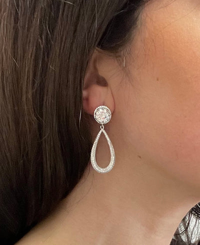 Sterling Silver Large Drop Earrings with CZ