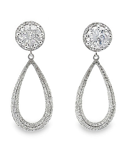 Sterling Silver Large Drop Earrings with CZ