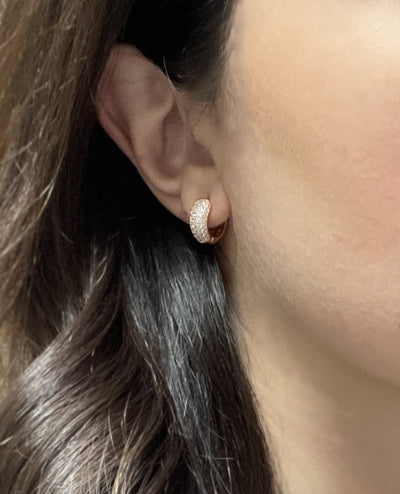 Sterling Silver CZ Huggie Earrings with Rose Gold Overlay