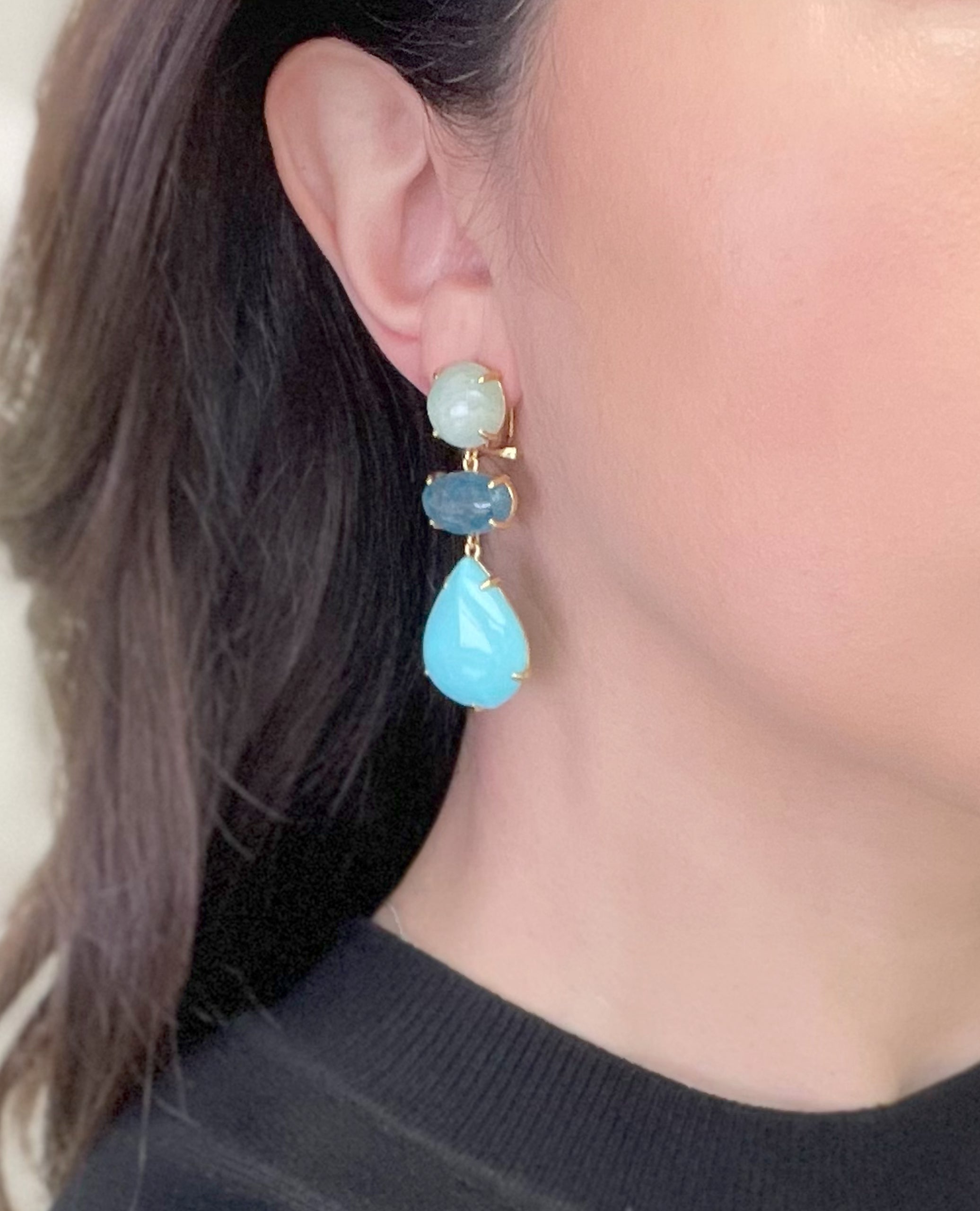 Sterling Silver Fashion Earrings with Blue/Turquoise Color Stones