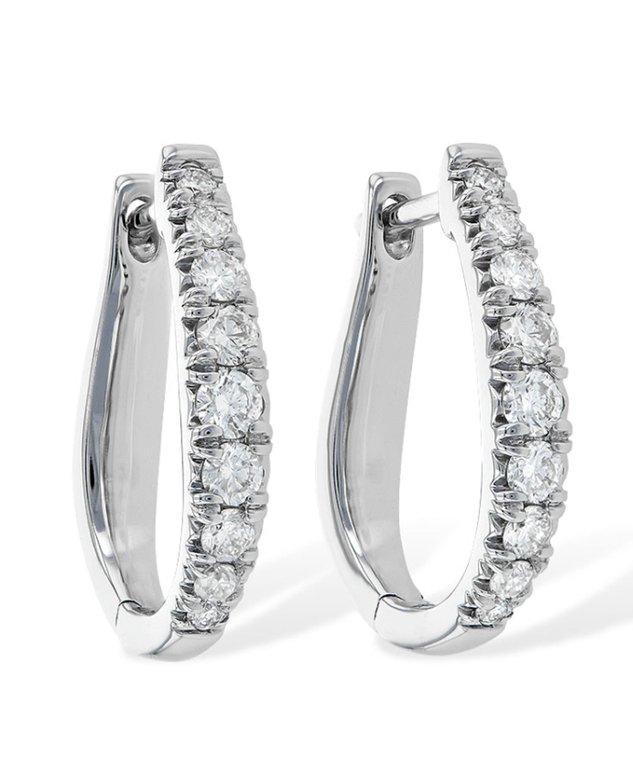 Allison Kaufman 14K White Gold Oval Hoop Earrings with Diamonds