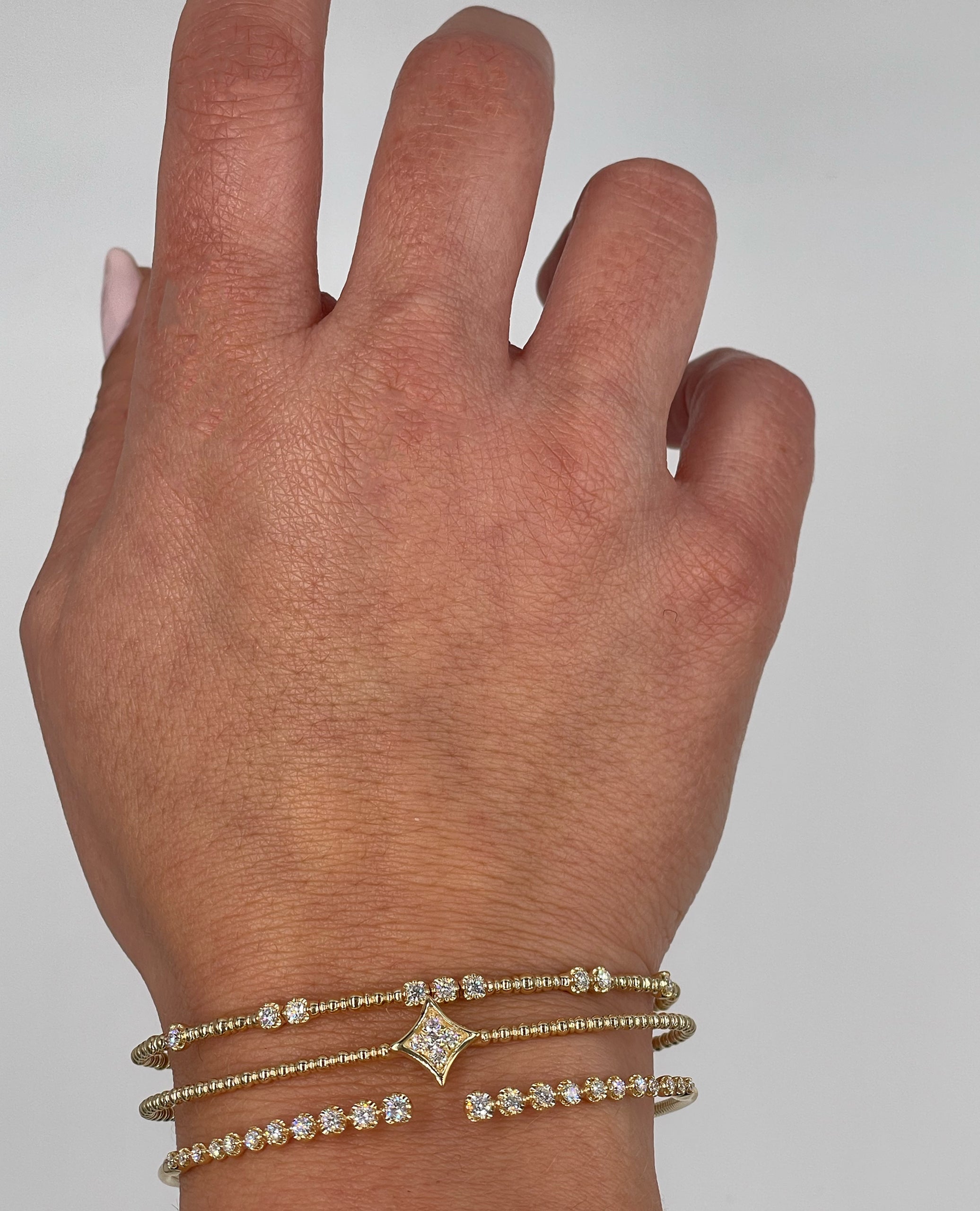 14K Yellow Gold Soft Cuff Diamond Bangle Bracelet