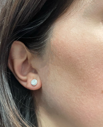 14K White Gold Diamond Round Stud Earrings with Pushbacks