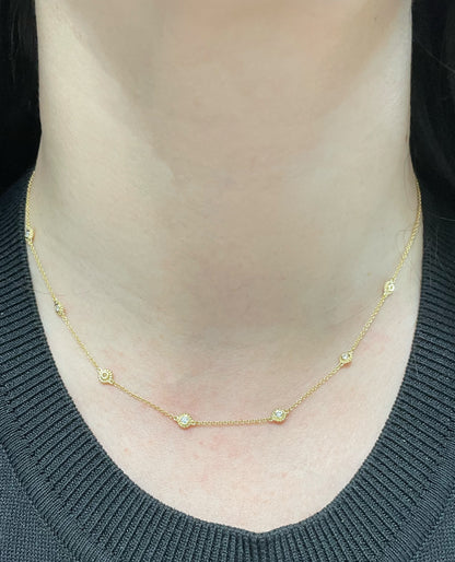 14K Yellow Gold 7 Station Diamond Necklace