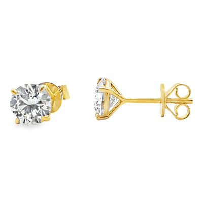 14K Yellow Gold Lab Grown Diamond Stud Earrings- 2.06 carats