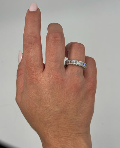 14K White Gold Eternity Band with Lab Grown 6.91 Carat Emerald Cut Diamonds