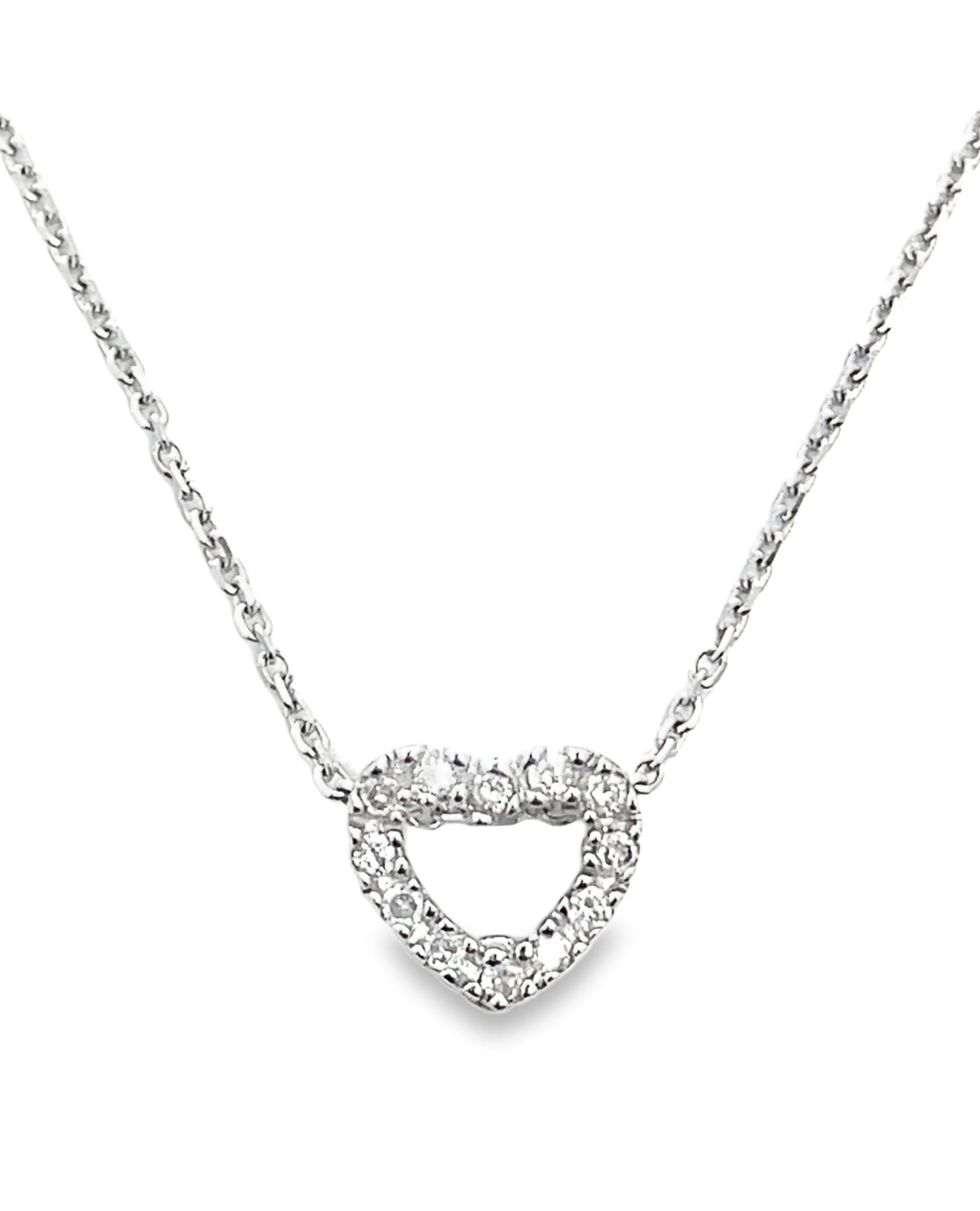 14K White Gold Diamond Heart Necklace