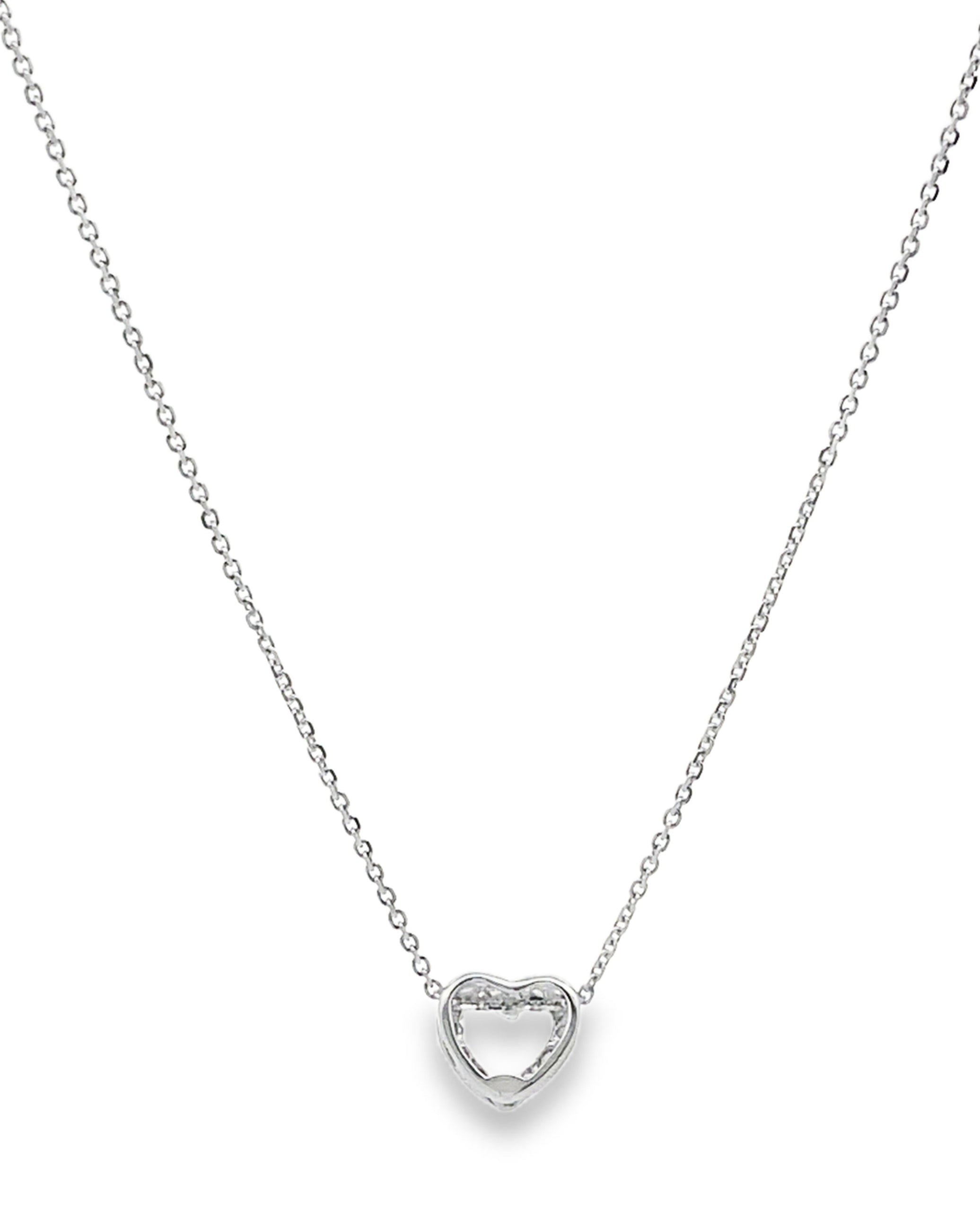 14K White Gold Diamond Heart Necklace