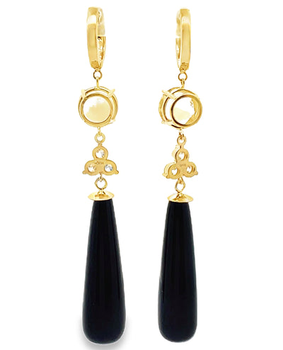 Pair of Diamond, Citrine & Black Onyx Dangle Huggie Hoop Earrings