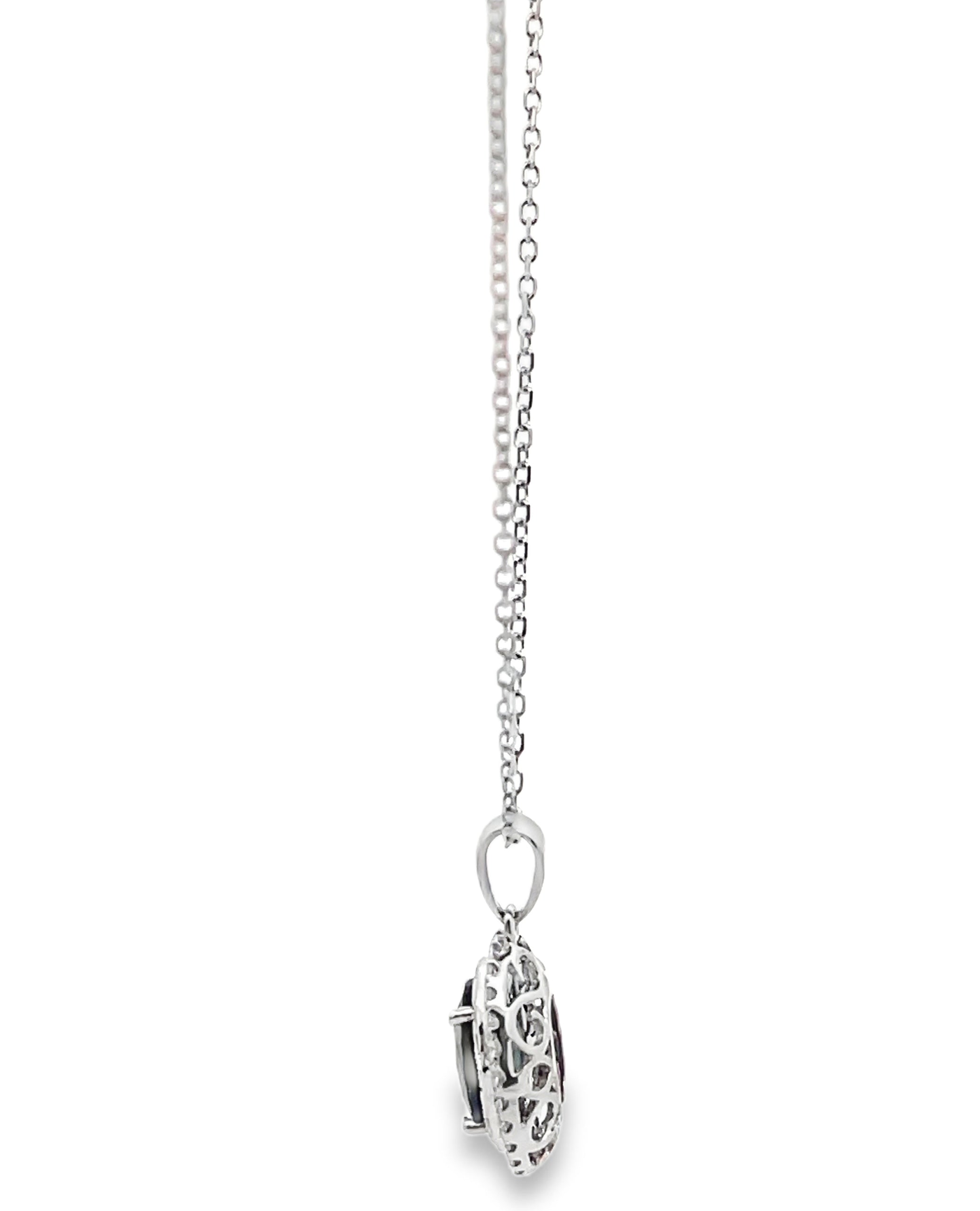14K White Gold Blue Sapphire & Diamond Pendant Necklace