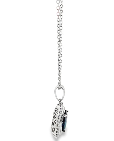 14K White Gold Blue Sapphire & Diamond Pendant Necklace