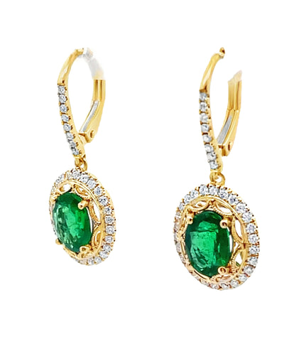 14K Yellow Gold Emerald & Diamond Fancy Drop Earrings