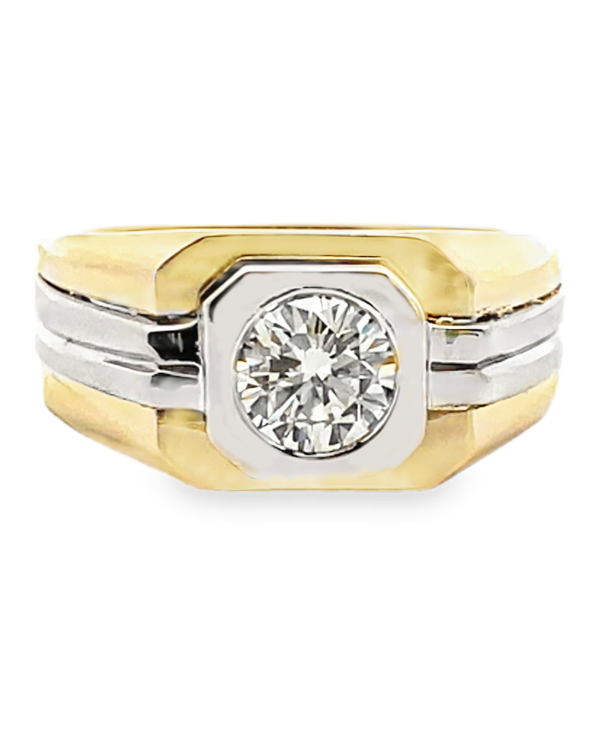 Mens 14K Two Tone Solitaire Ring