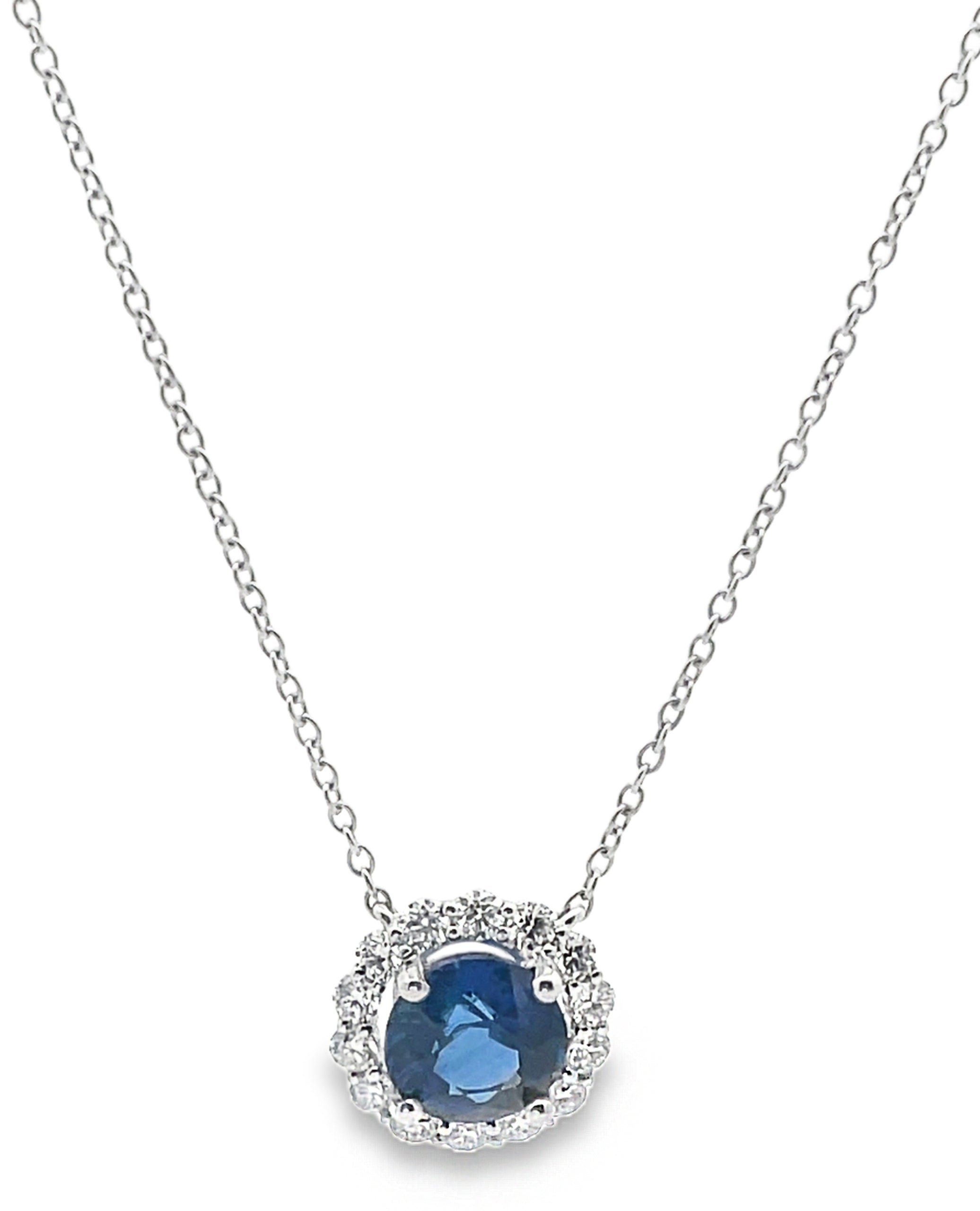 18K White Gold 1.95 carat Sapphire & Diamond Pendant Necklace
