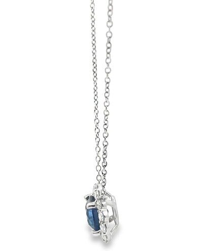1.95 Ct Sapphire Set in 18K White Gold Pendant Necklace with Adjustable Length 16, 17, 18 Inches