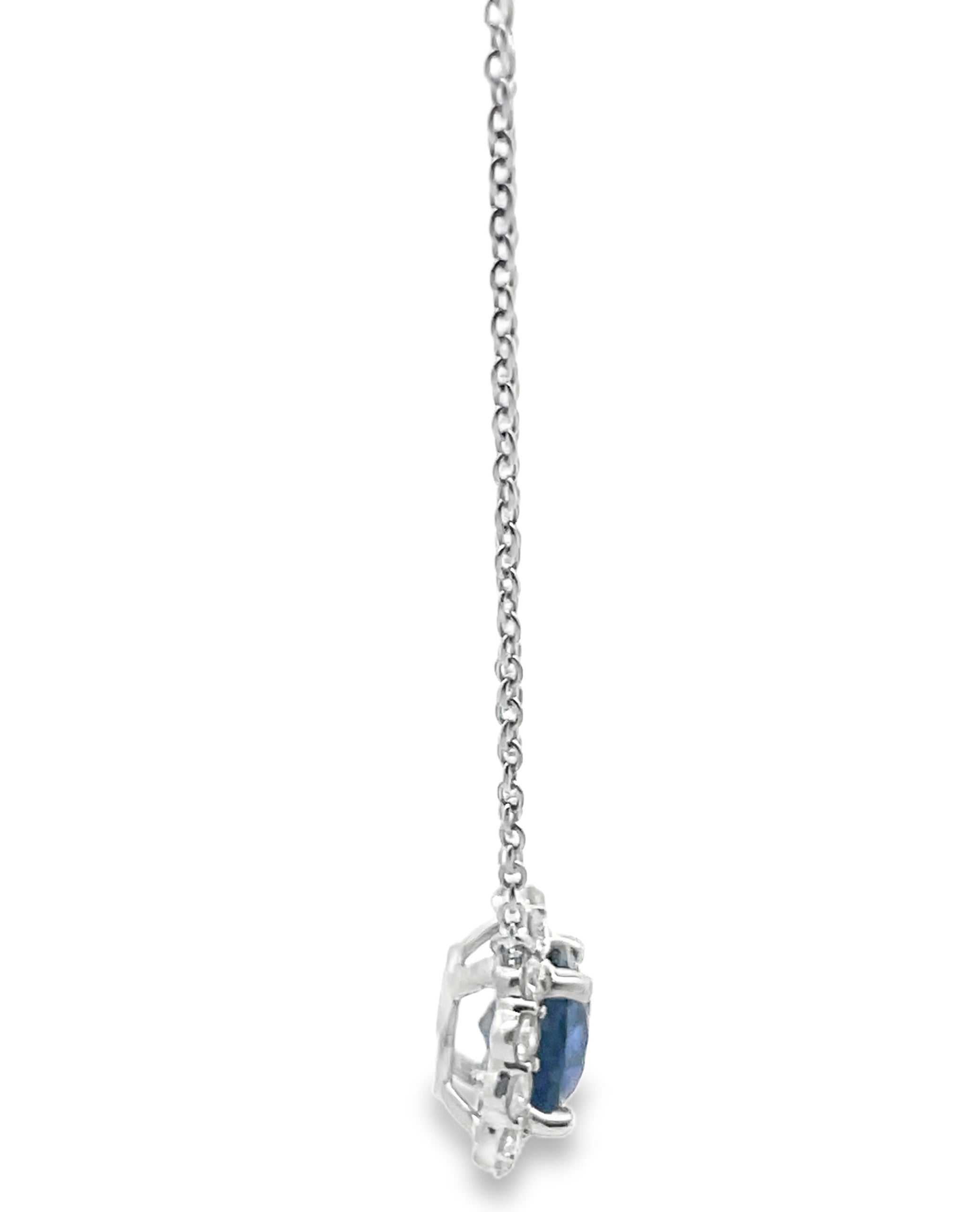 1.95 Ct Sapphire Set in 18K White Gold Pendant Necklace with Adjustable Length 16, 17, 18 Inches