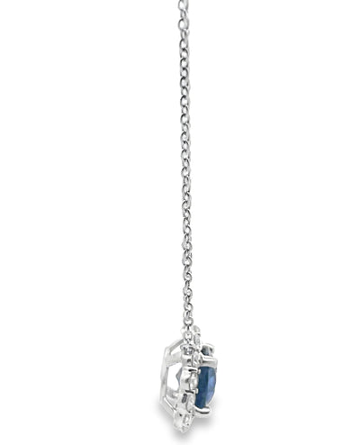 1.95 Ct Sapphire Set in 18K White Gold Pendant Necklace with Adjustable Length 16, 17, 18 Inches