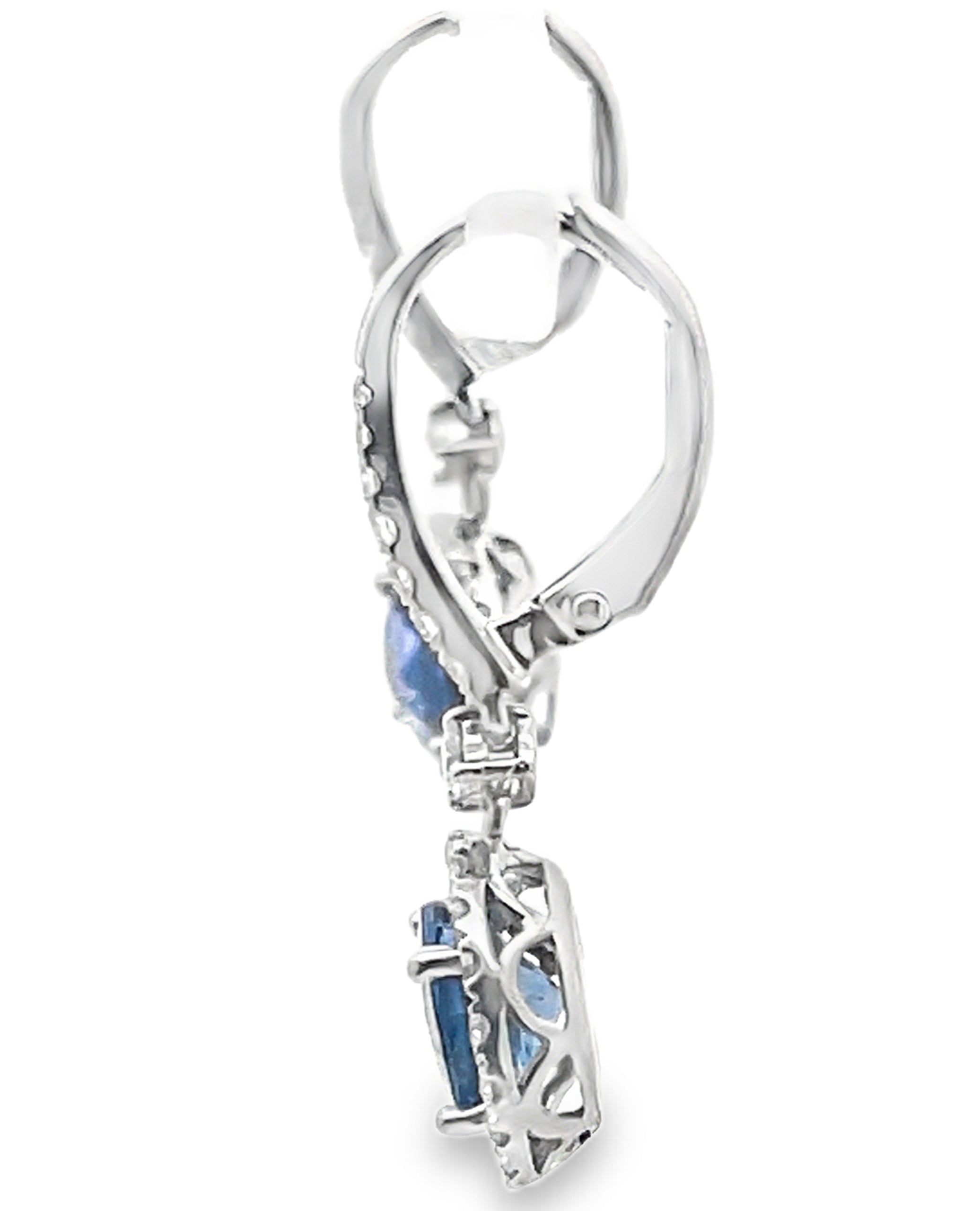 2.86 Ct Sapphire Round Drop Earrings in 14K White Gold with Halo Diamonds 0.55 Ct