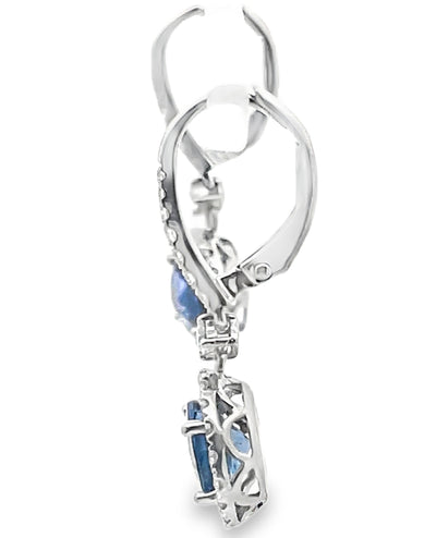 2.86 Ct Sapphire Round Drop Earrings in 14K White Gold with Halo Diamonds 0.55 Ct