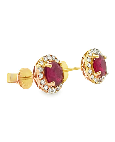 14K Yellow Gold Ruby & Diamond Earrings