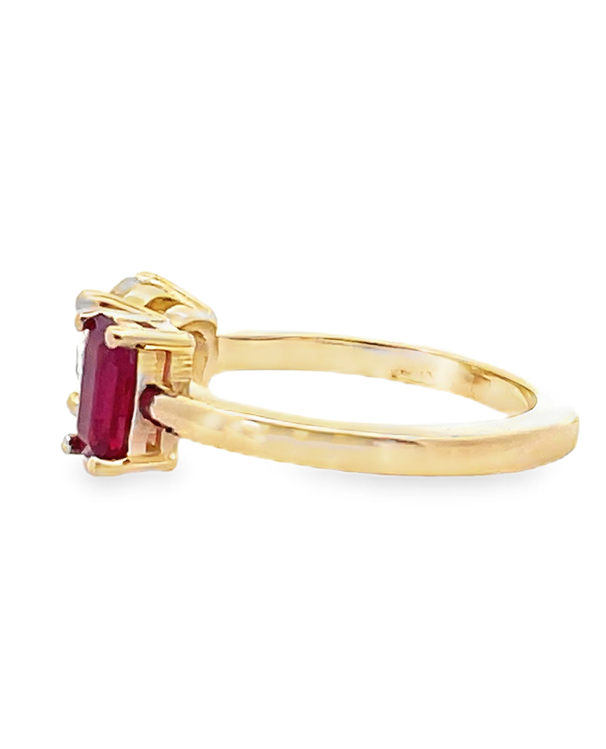 14K Yellow Gold 0.76 Carat Ruby and 1.06 Carat Diamond Prong-Set Bypass Ring