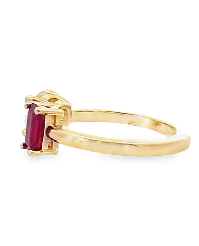 14K Yellow Gold 0.76 Carat Ruby and 1.06 Carat Diamond Prong-Set Bypass Ring