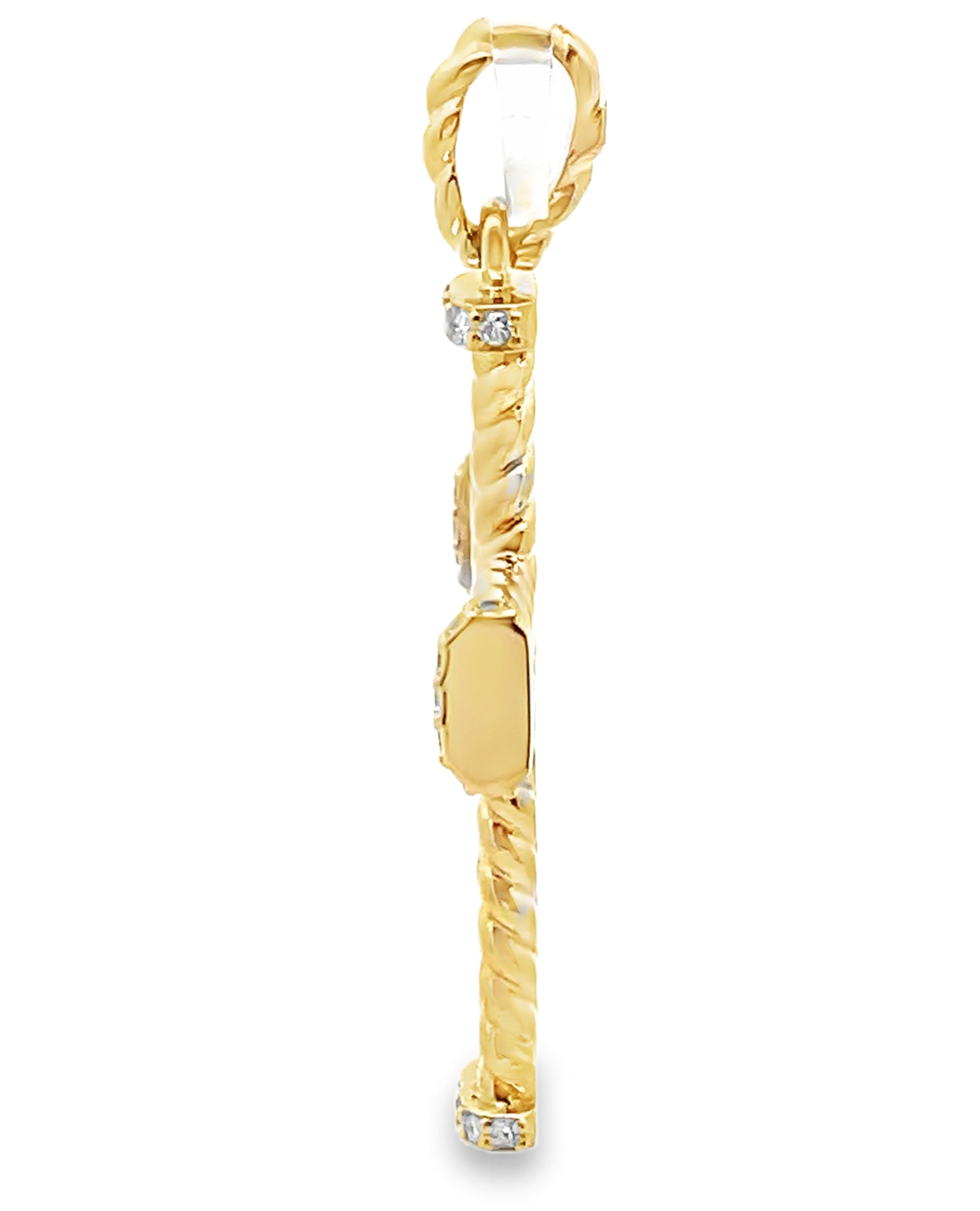 14K Yellow Gold Textured Cross with 0.18 Carat Diamonds