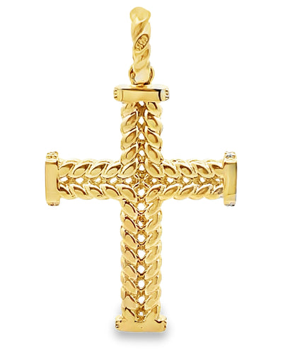 14K Yellow Gold Textured Cross with 0.18 Carat Diamonds