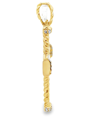 14K Yellow Gold Textured Cross with 0.18 Carat Diamonds