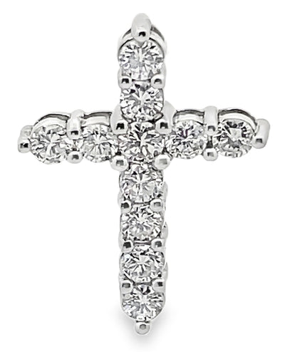 14K White Gold Diamond Cross Pendant 1.15 Carats