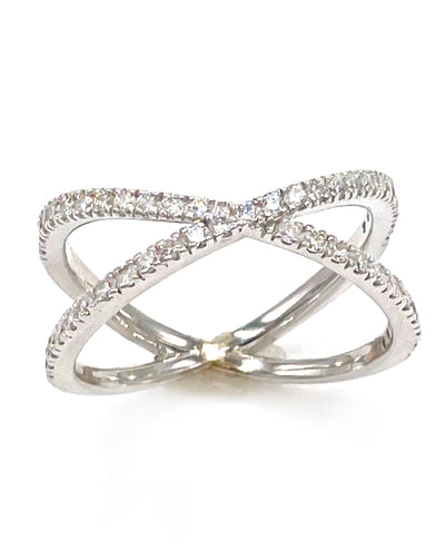 14K White Gold X Ring with Diamonds