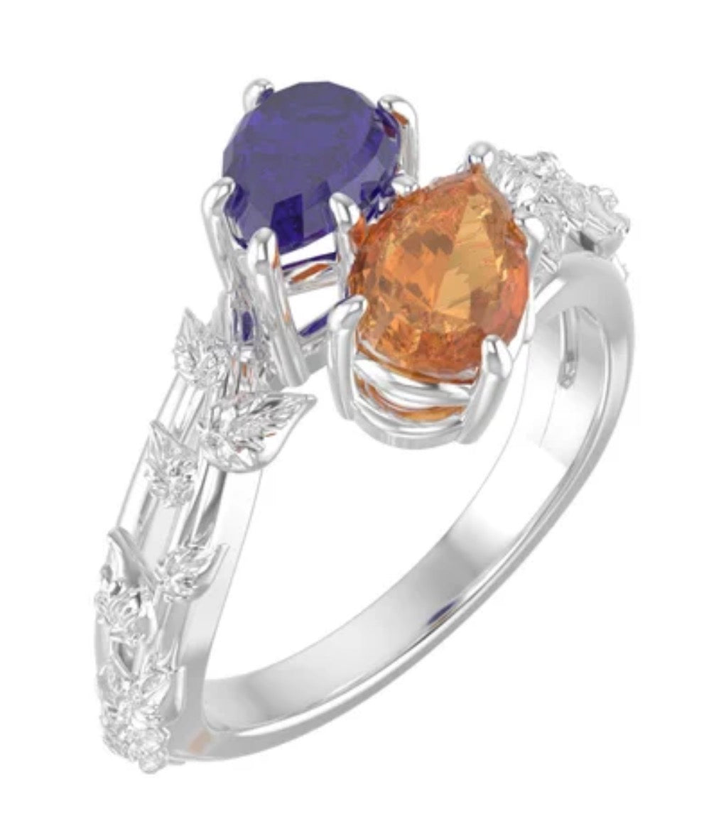Non Refundable Deposit: Custom Leaf Pattern Amethyst and Citrine Ring