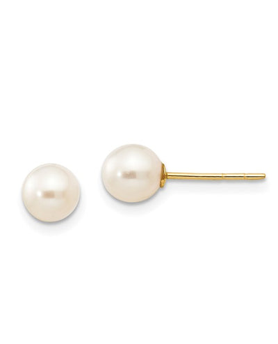 14K Yellow Gold Pearl Studs - 5-6mm with Pushbacks